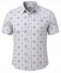 Men’s Printed Short Sleeve Button-Up Shirt – White/Navy