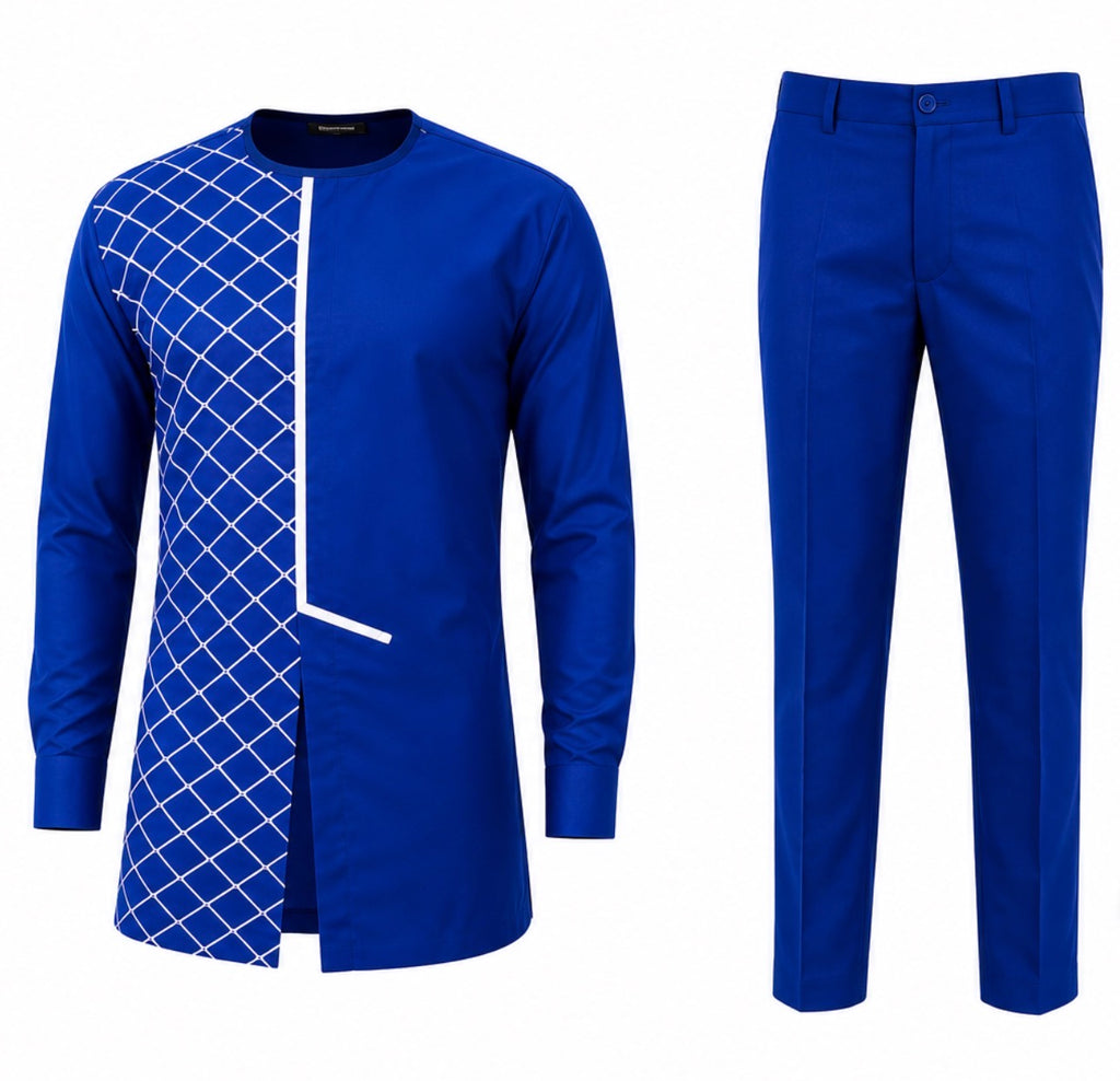 Men’s Royal Blue African Traditional Set – 2-Piece