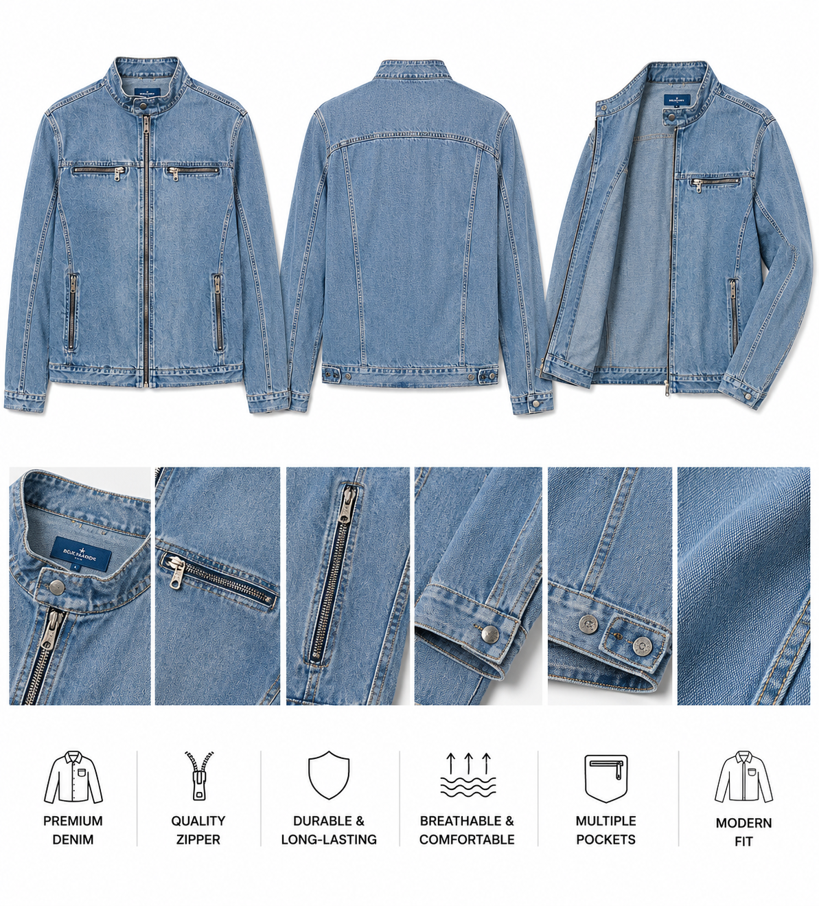 Men’s Light Wash Denim Jacket – Premium Modern Fit Jean Jacket.Used(Like-New)