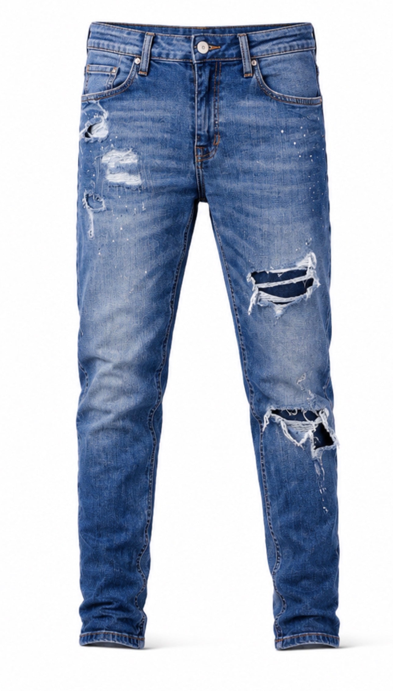 Men’s Distressed Skinny Jeans – Medium Wash Blue.Used(Like-New)