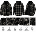 Men’s Black Plaid Hooded Flannel Jacket – Layered Streetwear Shirt Jacket.Used(Like-New)