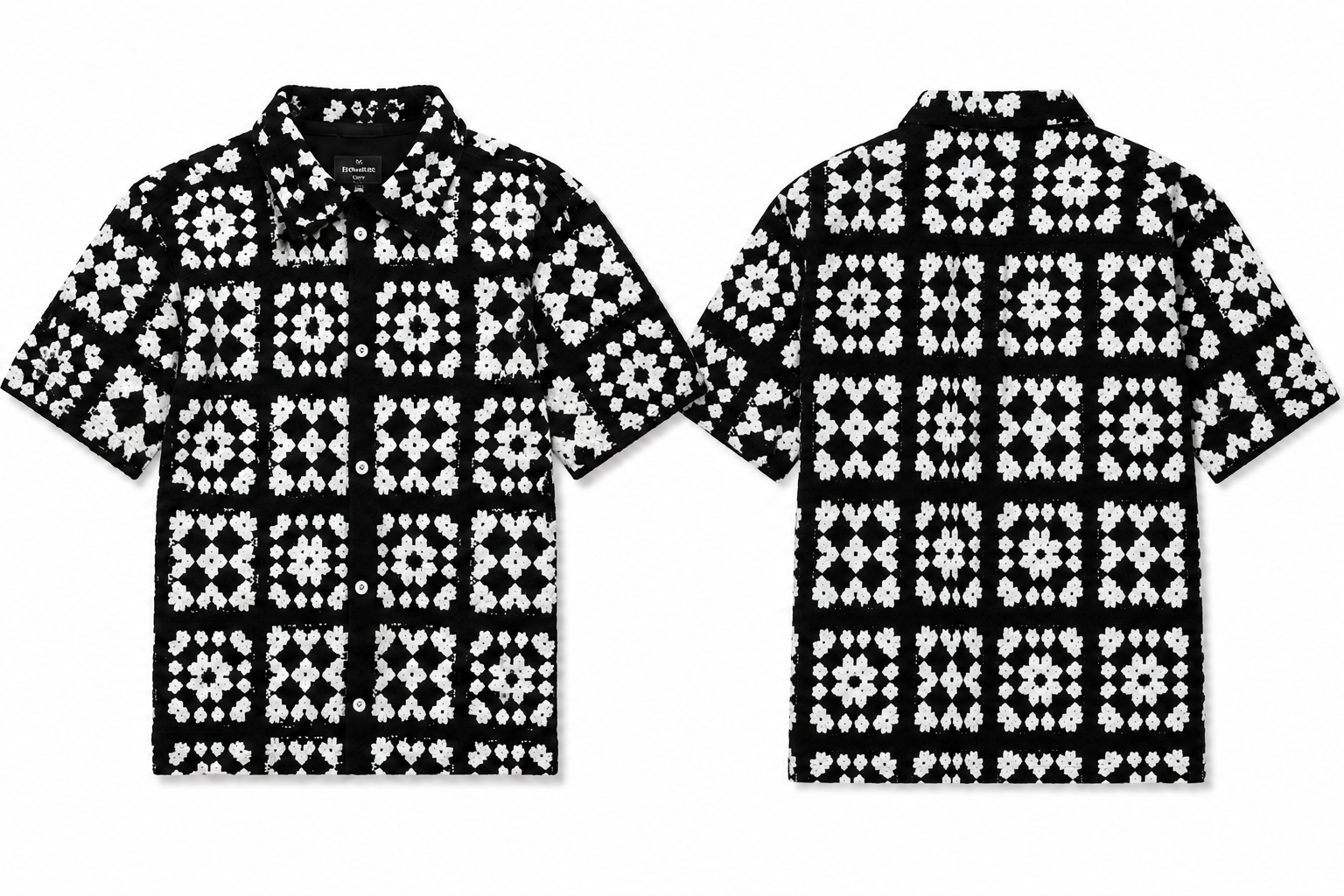 Men's Luxury Black & White Crochet Short Sleeve Shirt.Used(Like-New)