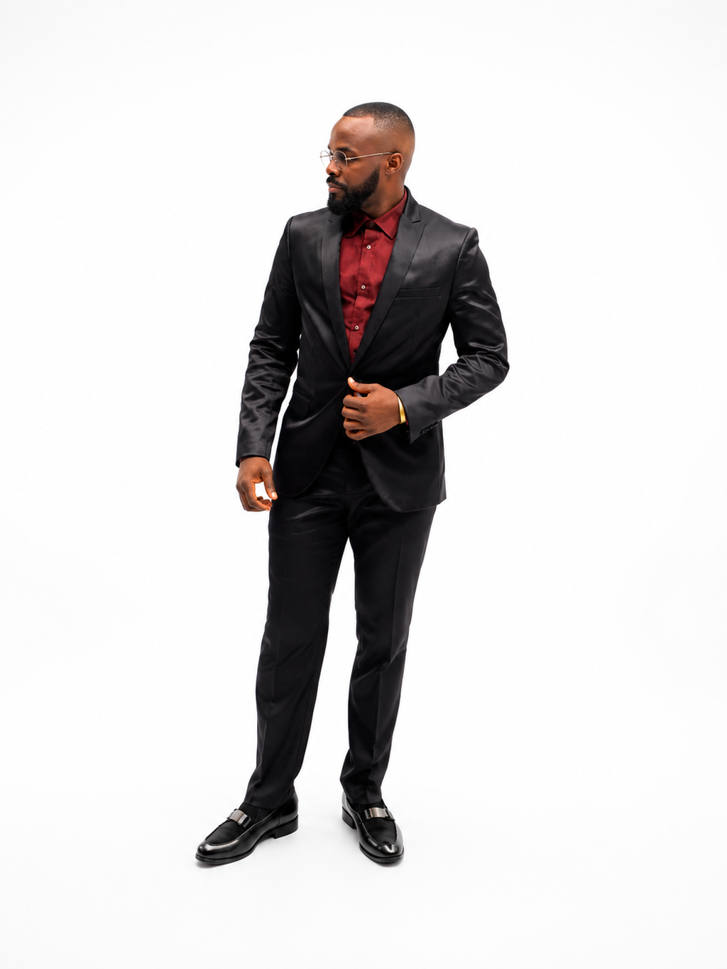 Men’s Black Slim Fit Tuxedo with Satin Lapel – Premium Formal Suit