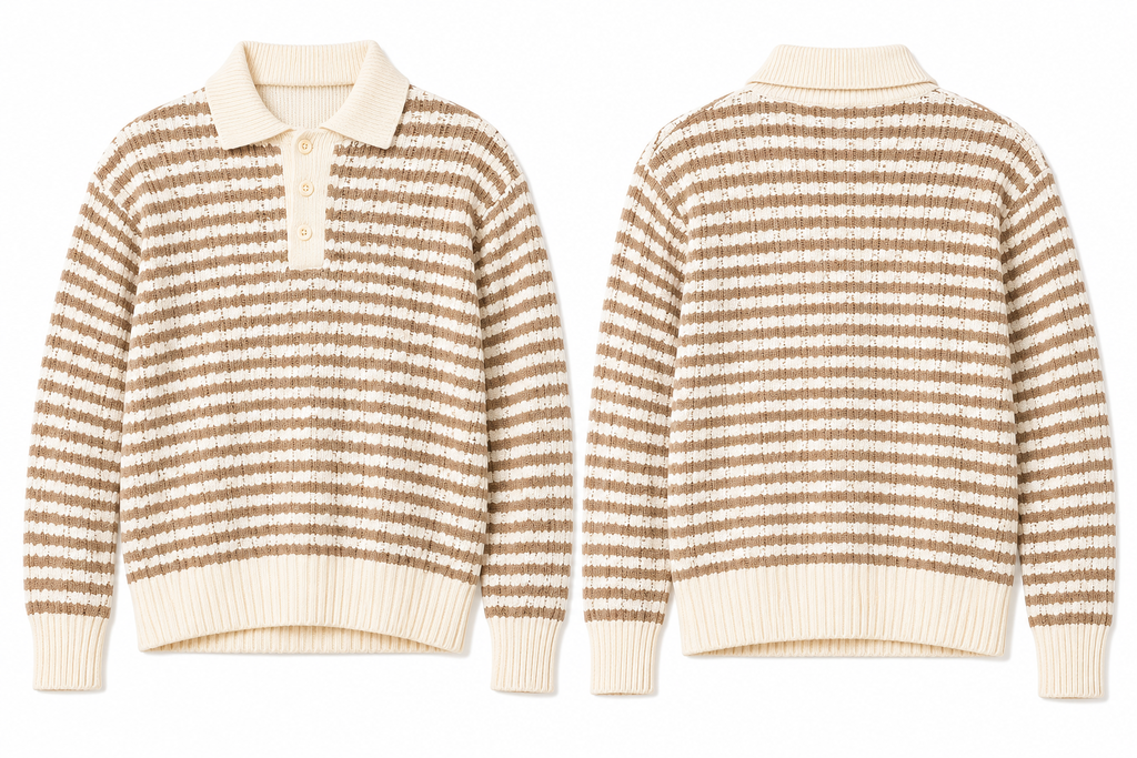 Men's Striped Knit Polo Sweater - Beige/Cream. Used(Like-New)
