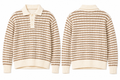 Men's Striped Knit Polo Sweater - Beige/Cream. Used(Like-New)