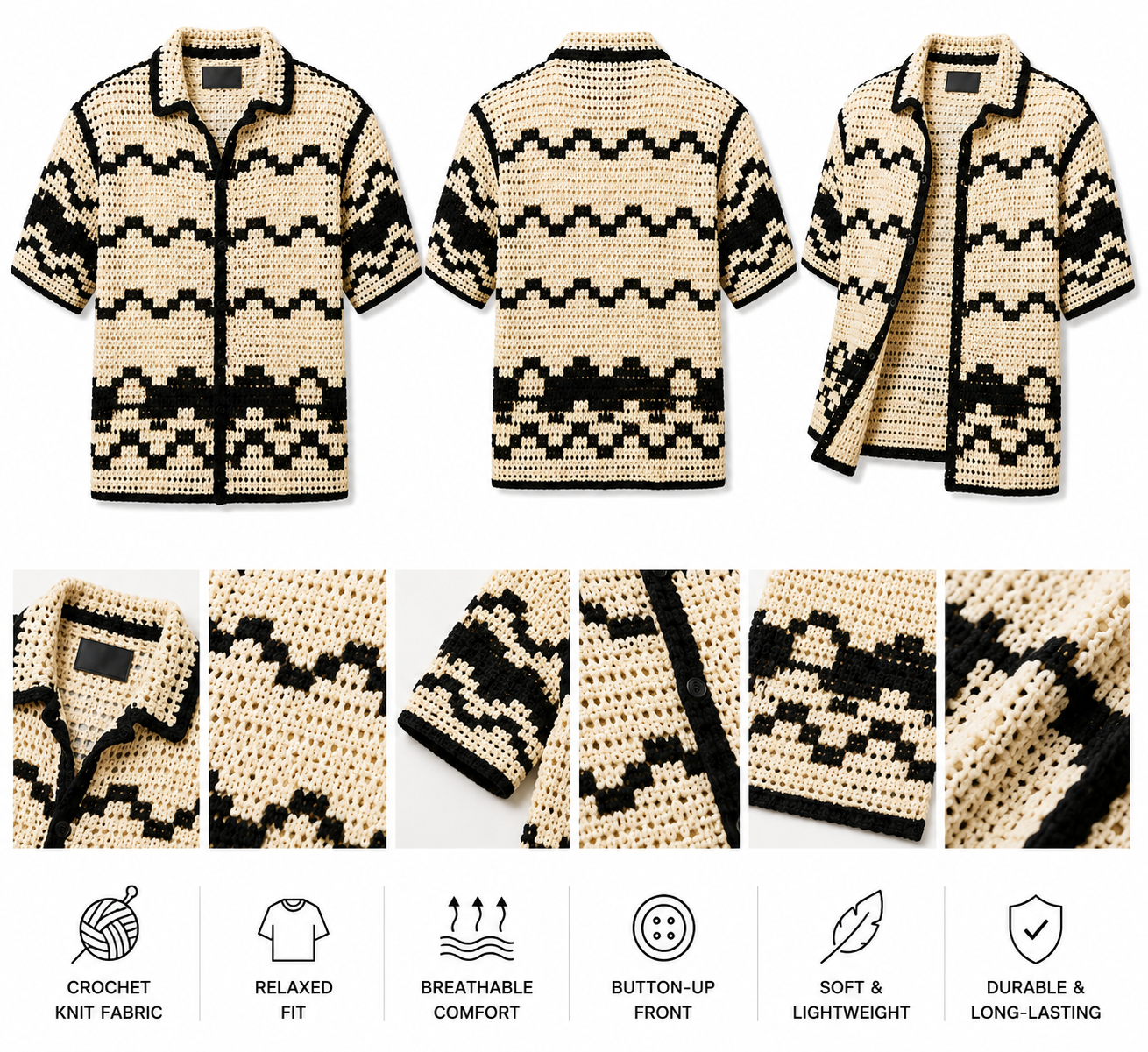 Monaco Crochet Knit Shirt.Used(Like-New)