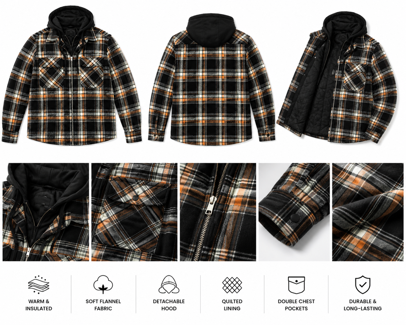 Premium Plaid Quilted Hooded Flannel Jacket.Used(Like-New)