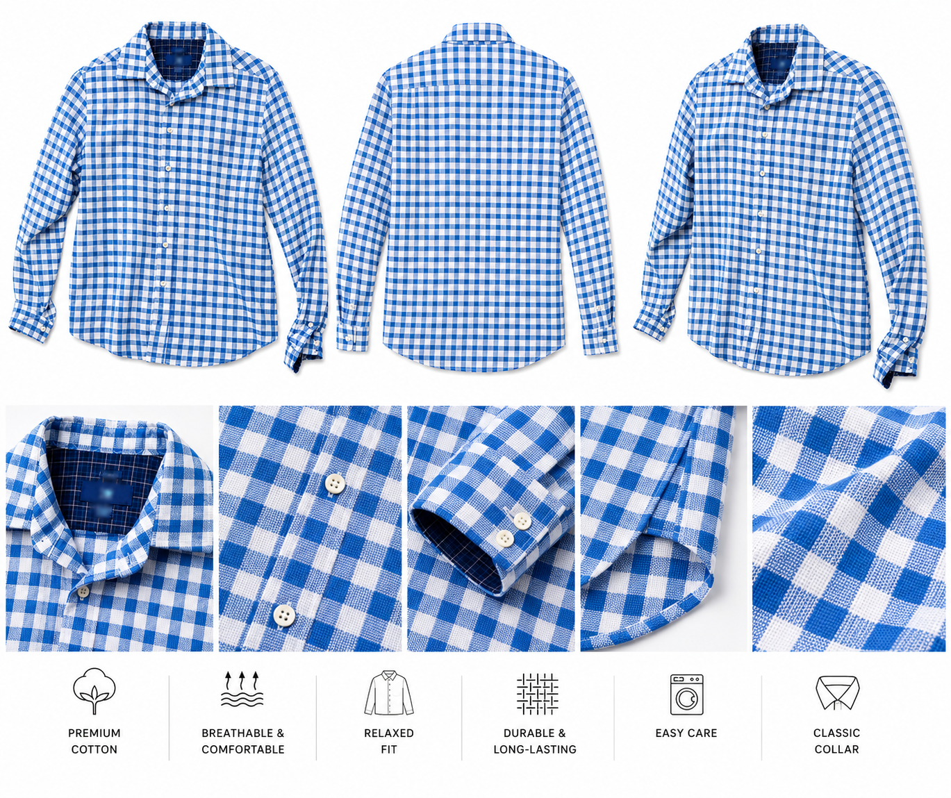 Premium Blue Checkered Button-Up Shirt.Used(Like-New)