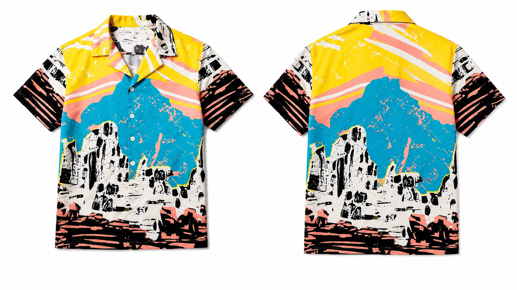 Men’s Artistic Landscape Print Short Sleeve Shirt – Multicolor