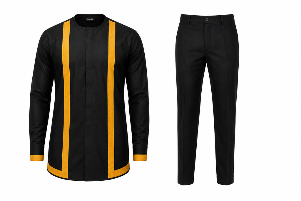 Men’s Premium African Traditional Set – Black/Gold (2-Piece)