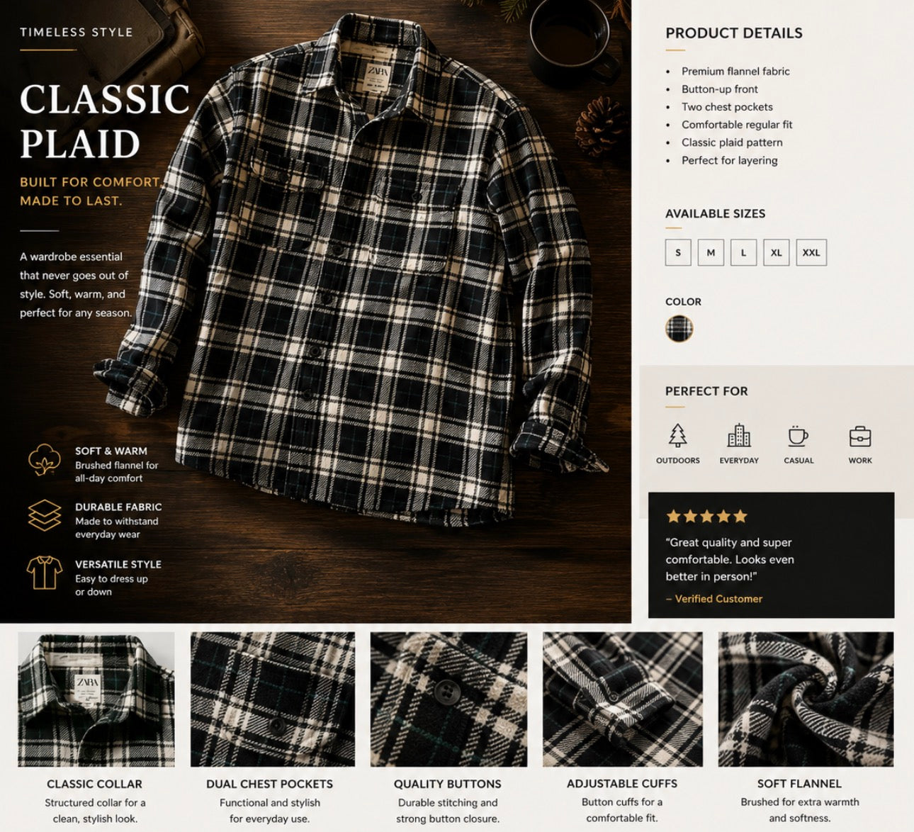 Classic Plaid Long Sleeve Flannel Shirt.Used(Like-New)