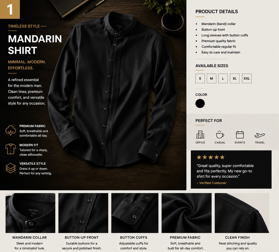 Luxury Mandarin Collar Dress Shirt.Used(Like-New)