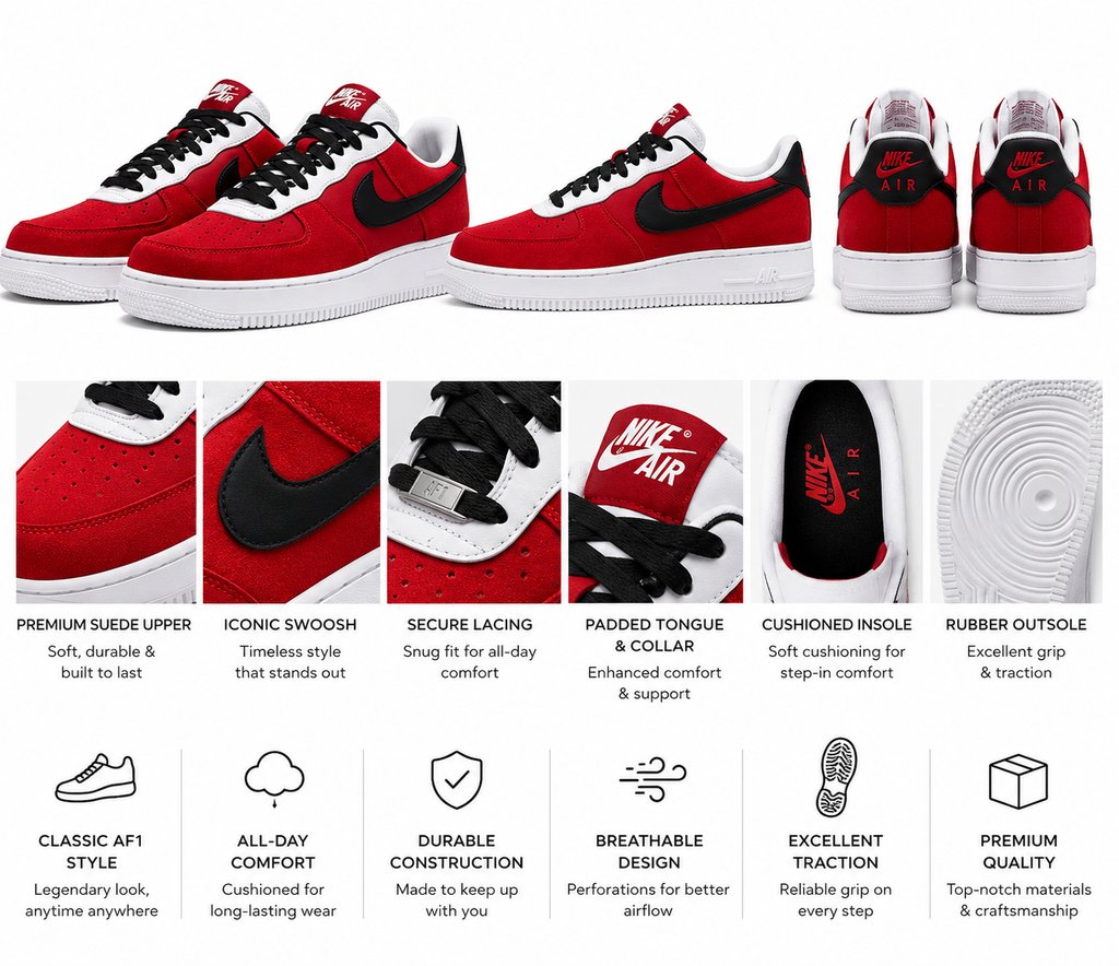 Nike Air Force 1 Low ’07 LV8 – University Red/Black/White.Used(Like- New)