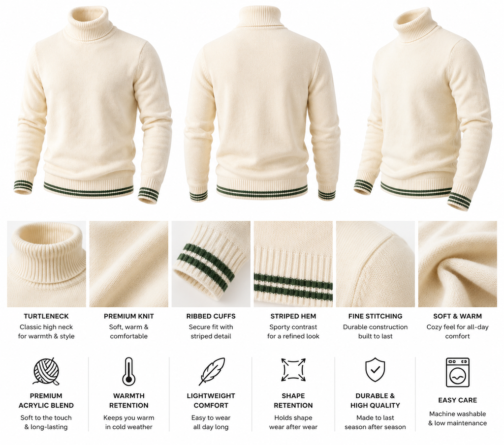 Men’s Premium Turtleneck Sweater – Black & Beige.Used(Like-New)