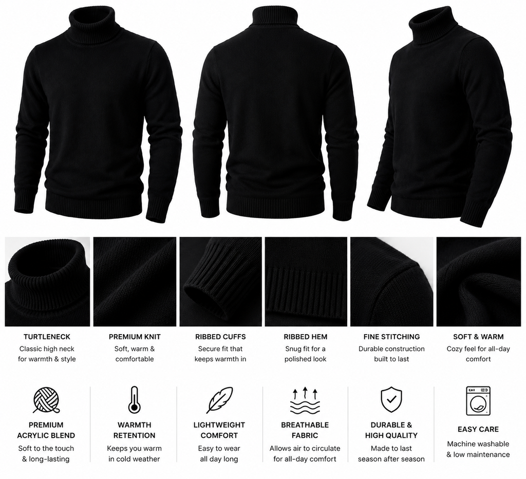Men’s Premium Turtleneck Sweater – Black & Beige.Used(Like-New)