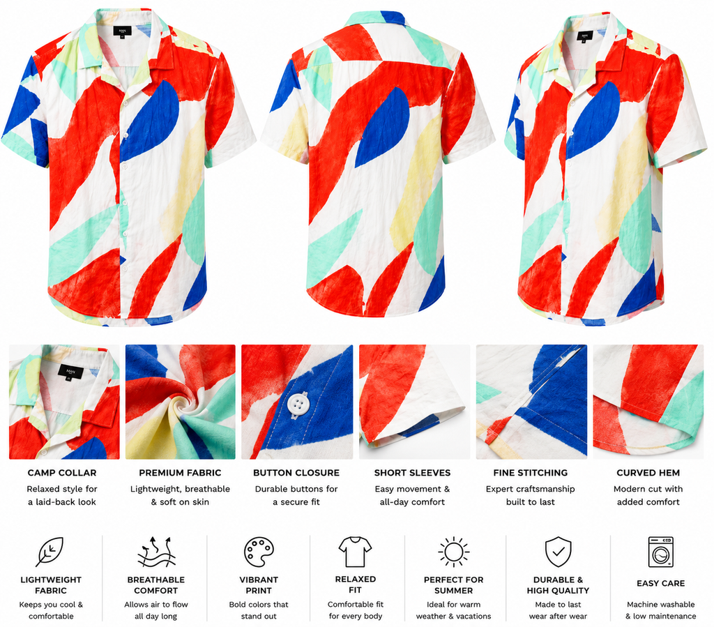 Men’s Abstract Print Short Sleeve Shirt – Multicolor