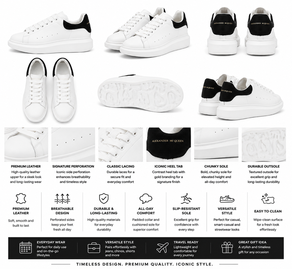 Alexander McQueen Oversized Sneakers – White/Black (Used – Like New)