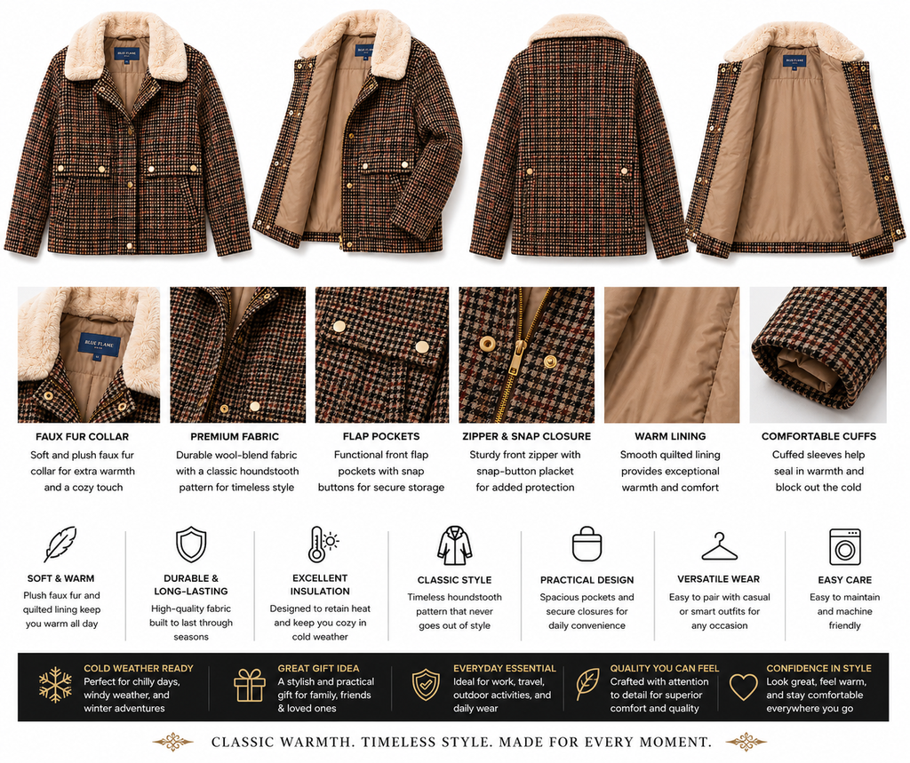 Women’s Plaid Sherpa Collar Jacket – Brown Check