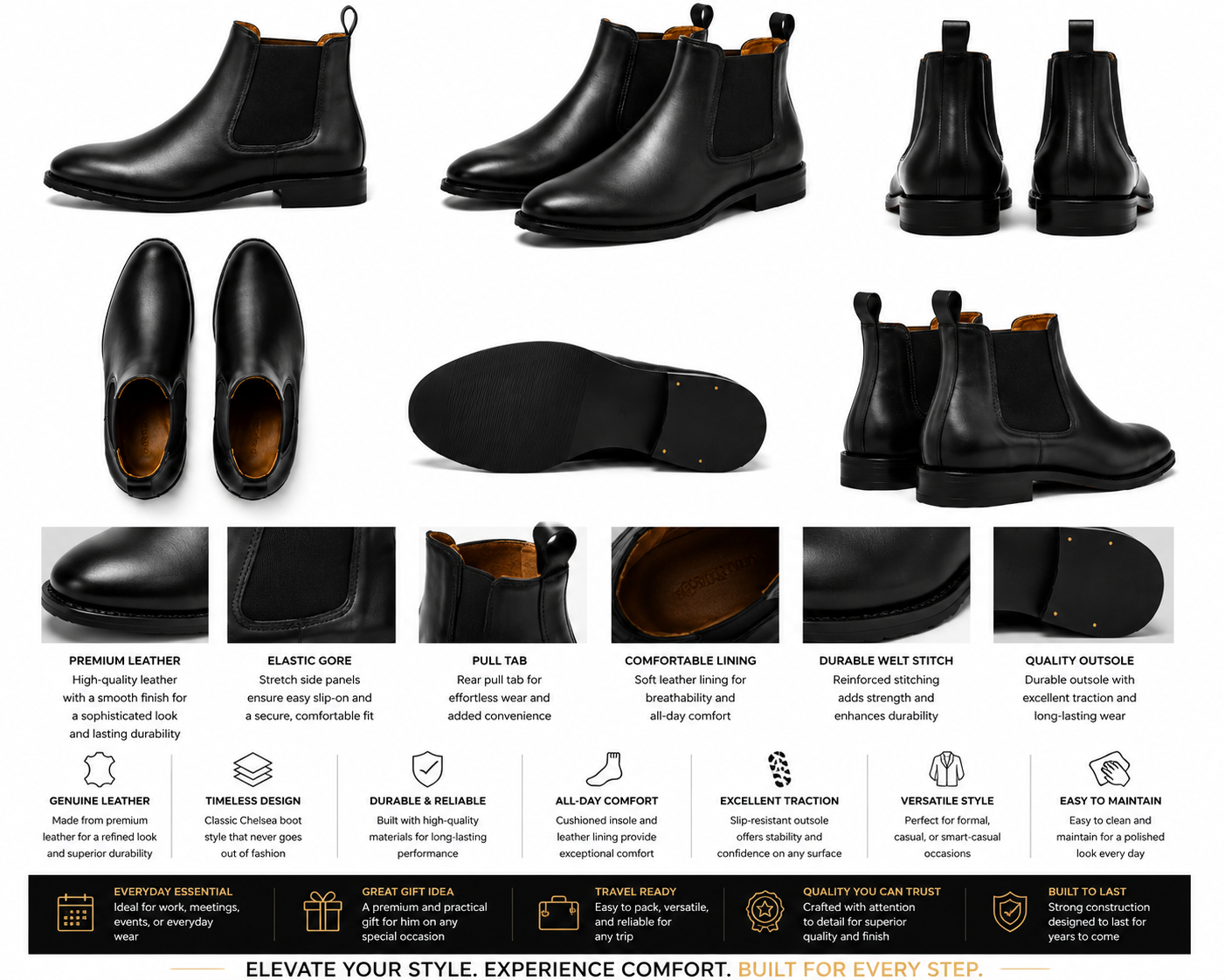 Classic Black Leather Chelsea Boots. Used(Like-New)