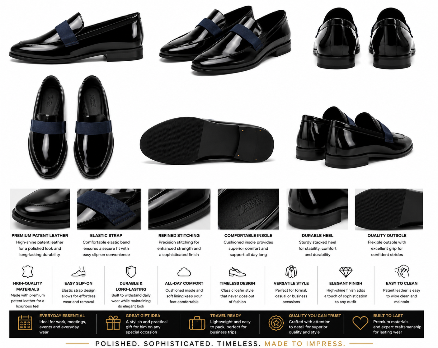 Zara Patent Leather Penny Loafers – Black. Used(Like-New)