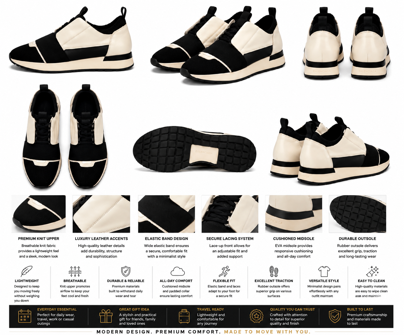 Balenciaga Runner Sneakers – Black & White.Used(Like-New)