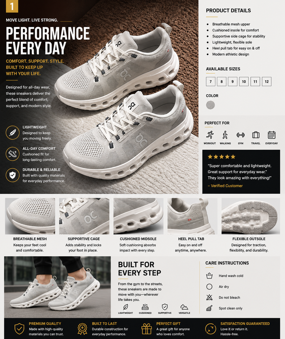 Men’s Everyday Performance Sneakers. Used(Like-New)