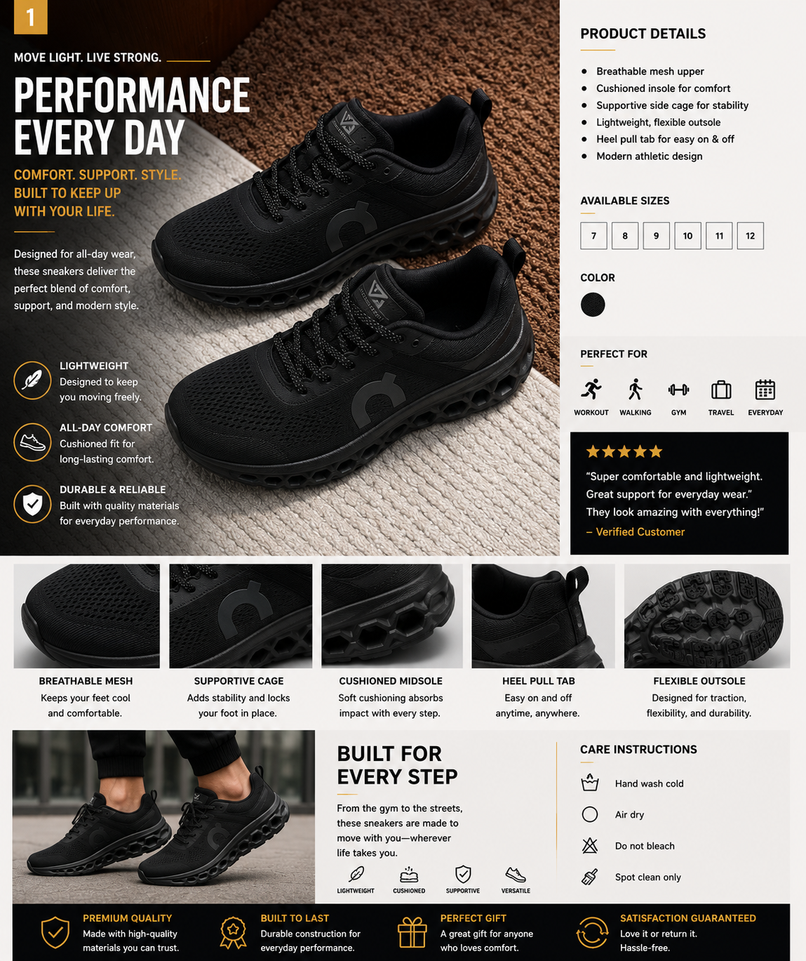 Men’s Lightweight Performance Sneakers – All-Day Comfort Running Shoes. Used(Like-New)